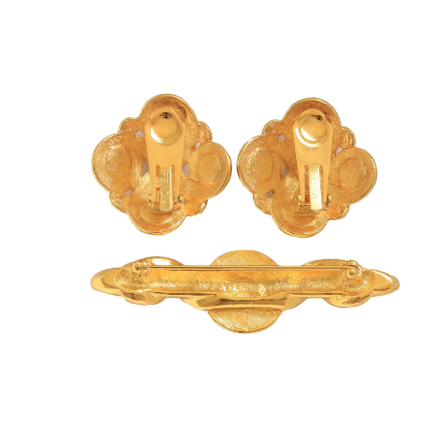 Vintage Fendi Clip-On Earrings and Brooch Set